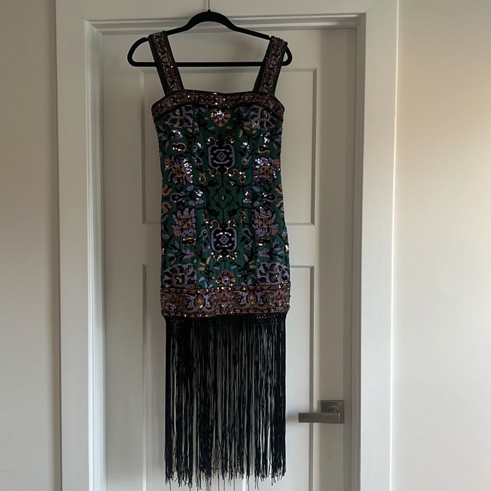 Anthropologie Slim Fringed Mini Dress